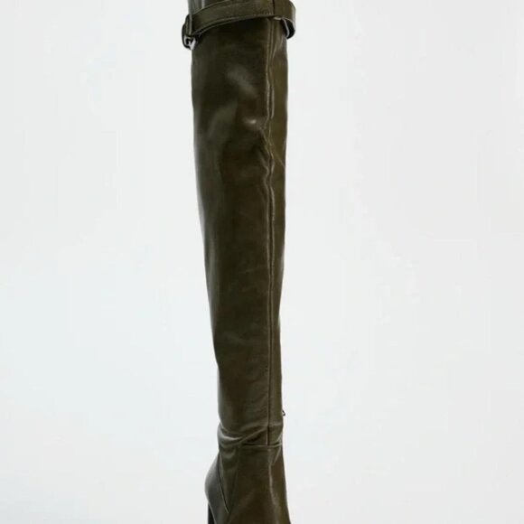 ZARA HEELED LEATHER KNEE HIGH BOOTS - Picture 2 of 6